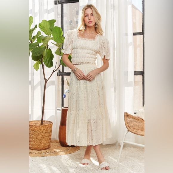 ADORA Lace Smocked Waist Peasant Top - Picture 9 of 16